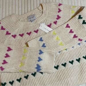 NWT | Pink Rose | Women's Sweater with Colorful Heart Design